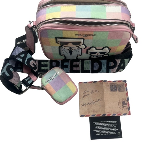 NWT KARL LAGERFELD Pastel Checkered Crossbody Choupette Bag Designer Chic - Picture 7 of 13